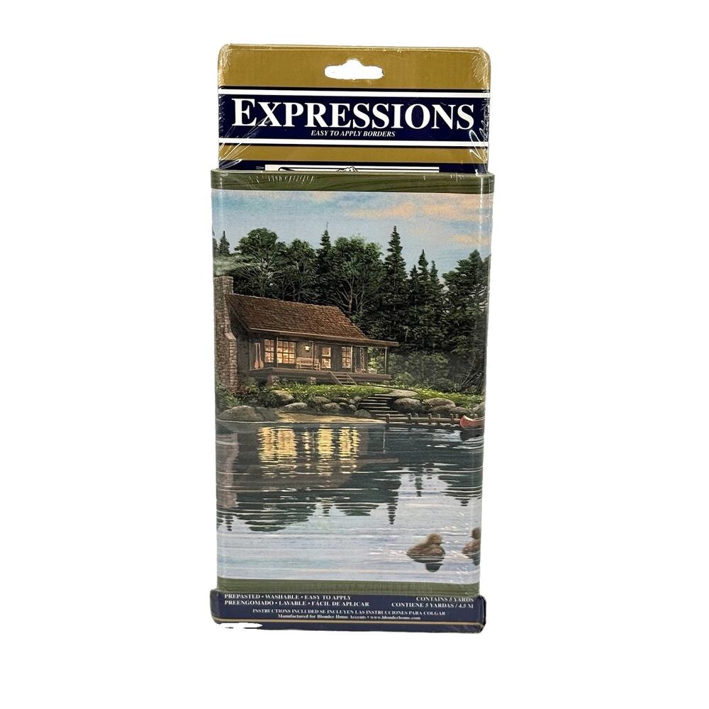 Expressions Die Cut Moose Lodge Cabin Wallpaper Border 5 Yards SB10236B Vintage